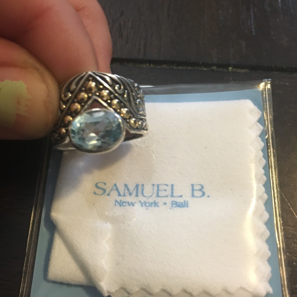 NWT Samuel B New York.Ball Light Blue Sapphire 625 Sterling Silver and 18K Gold